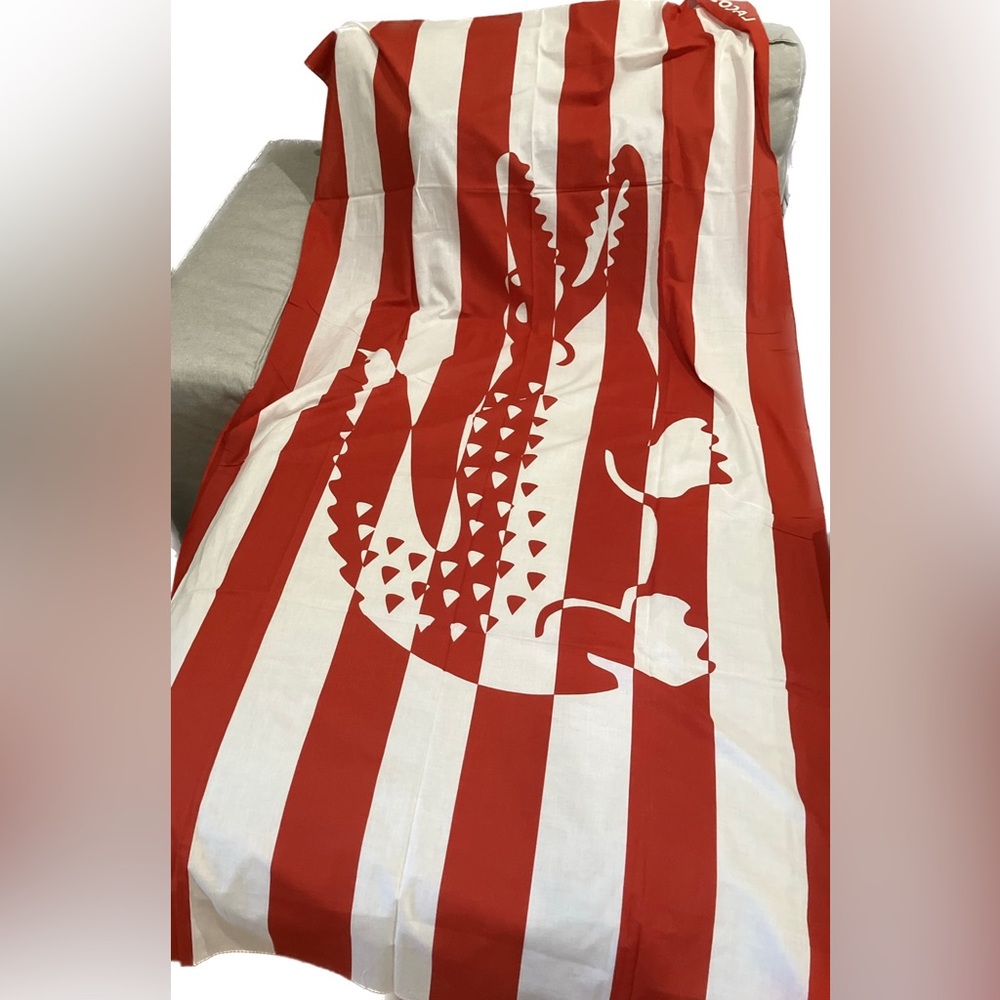 100% Cotton Red and White Striped Lacoste Scarf A